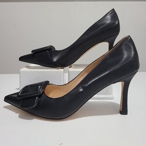 New - Women 7.5 Black Stiletto High Heel shoes with Square Buckle